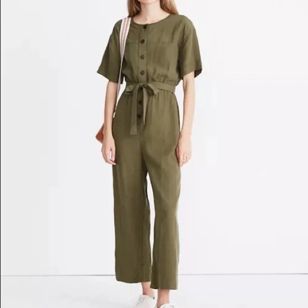 Madewell Green Short Sleeve Belted Jumpsuit Sz XS